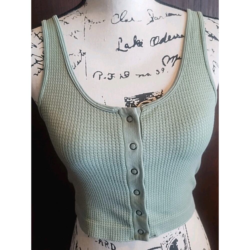 Aeropostale Seriously Soft Green thermal snap Cropped Tank top Women's Medium M